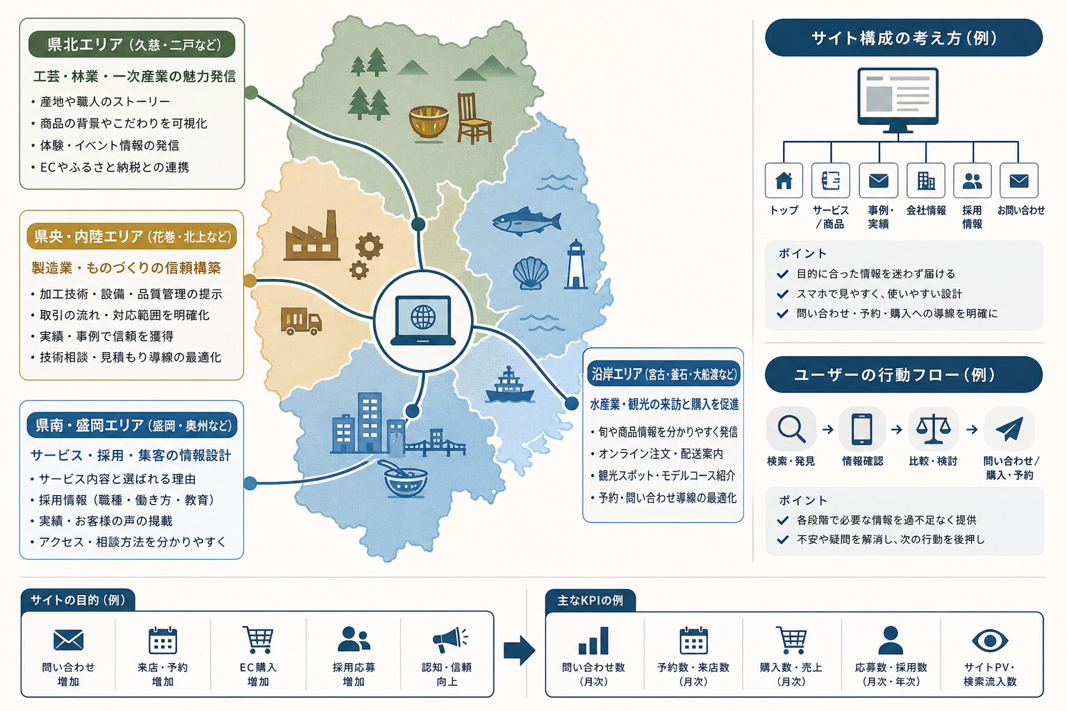 岩手県の地域特性に合わせたWeb戦略のイメージ