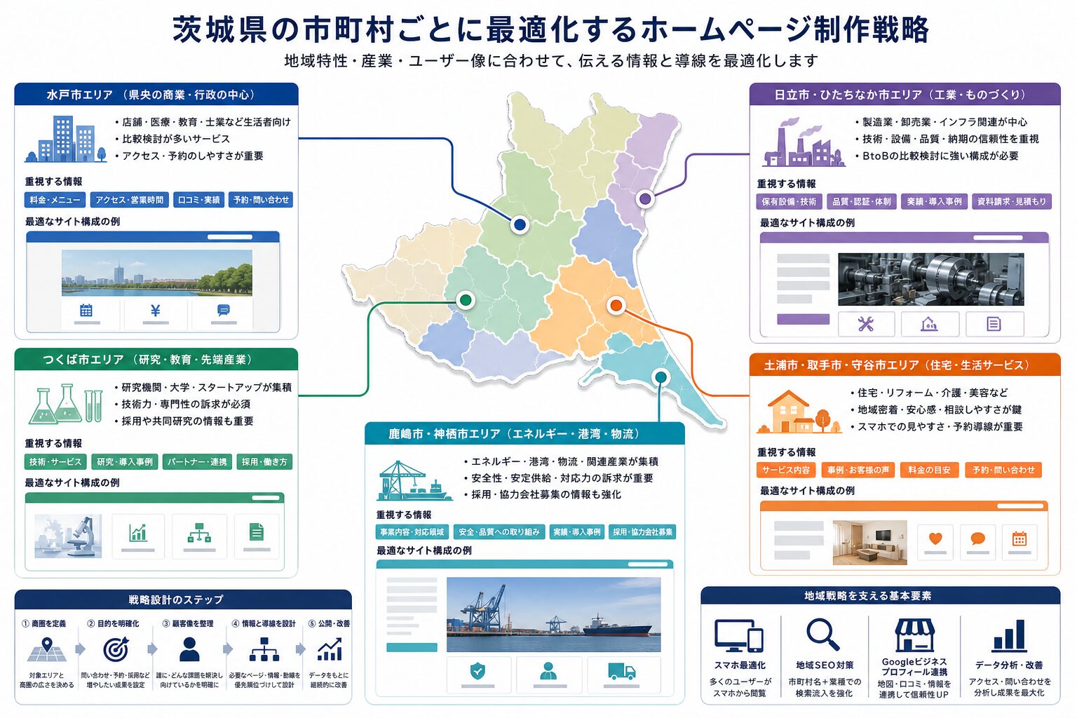 茨城県の地域特性に合わせたホームページ設計のイメージ