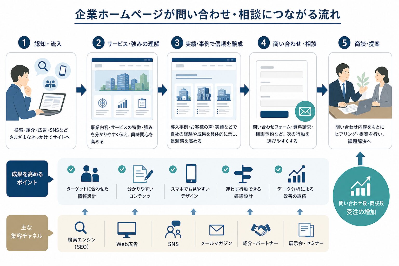 サービス情報から問い合わせへ進むホームページの導線設計