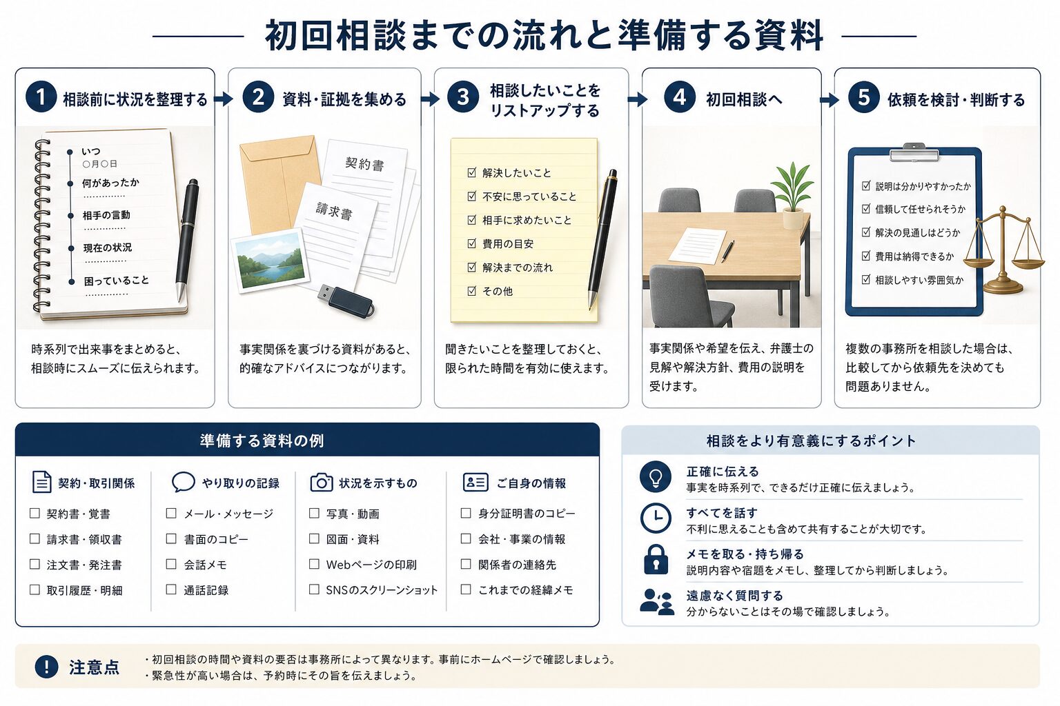 法律相談前の準備から依頼判断までの流れ