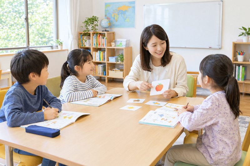 教室で講師が子どもに教えている様子